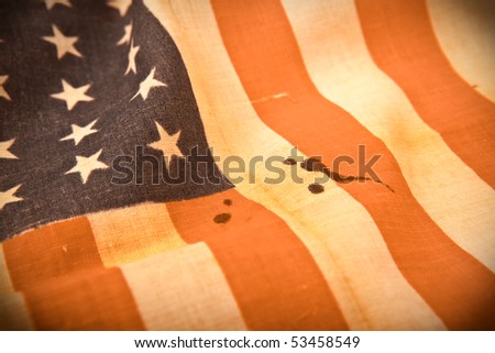 selective focus old - vintage  american flag shooting
