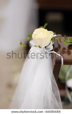 stock photo Beautiful flower wedding decoration in a church