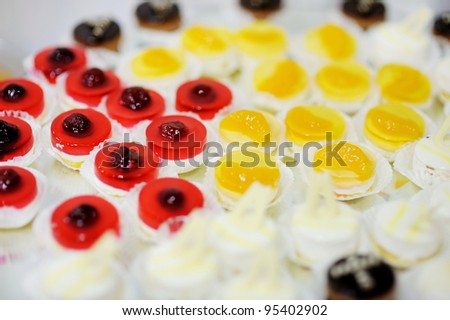 Assorted colorful fruit jelly cakes
