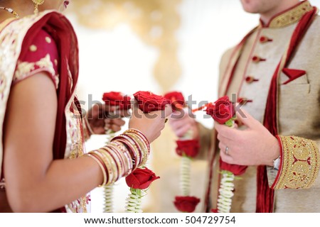 Amazing hindu wedding ceremony. Details of traditional indian wedding. Beautifully decorated hindu wedding accessories. Indian marriage traditions.