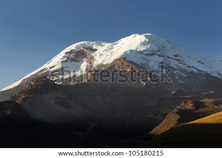 Chimborazo volcano ,Ecuador.While is not the highest mountain by elevation above sea level, its location along the equatorial bulge makes its summit the farthest point on the Earth