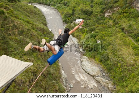 Bungee jumping sequence in Banos de Agua Santa,Ecuador, San Francisco bridge