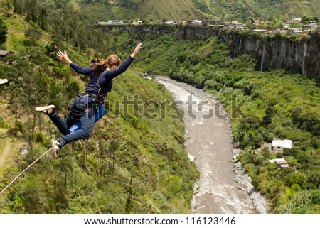Bungee jumping sequence in Banos de Agua Santa,Ecuador, San Francisco bridge