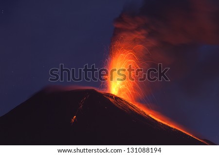 Tungurahua volcano erupting , Ecuador, South America