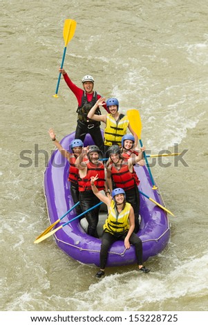 Whitewater rafting boat, group of seven people