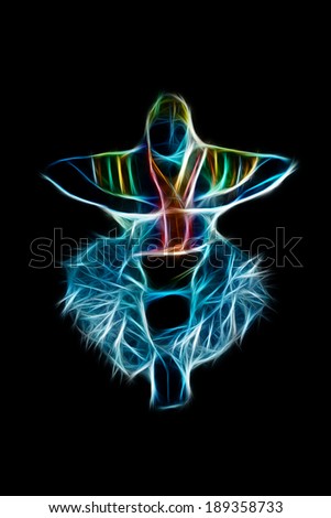 Full body fractal abstract shot of a person isolated on black