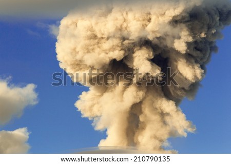 Mushroom cloud from Tungurahua volcano explosion in Ecuador, South America