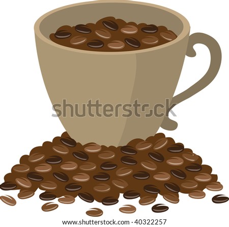 Clip art illustration of a cup full of coffee beans.