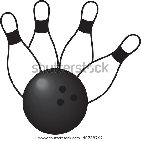 clipart illustration of a bowling ball knocking over bowling pins