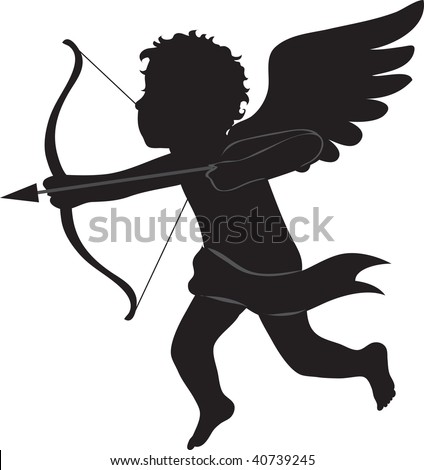 clip art illustration of a silhouette of cupid.