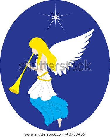 clip art illustration of a christmas angel sounding a trumpet.