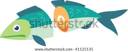 Clip art illustration of a fish cut in half.