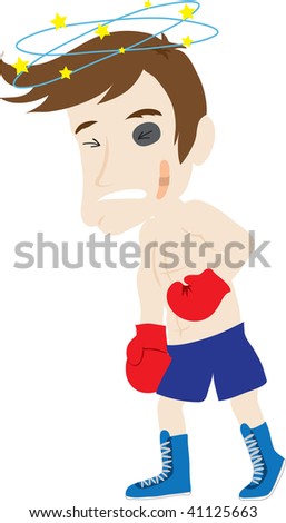 Clip art illustration of a boxer seeing stars.