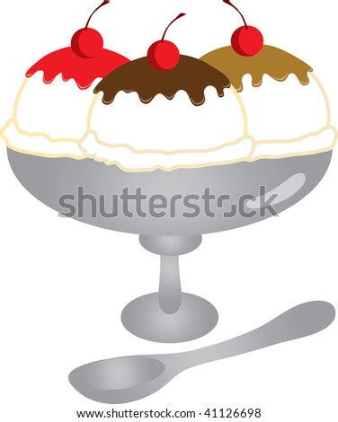 Clip art illustration of an ice cream sundae.