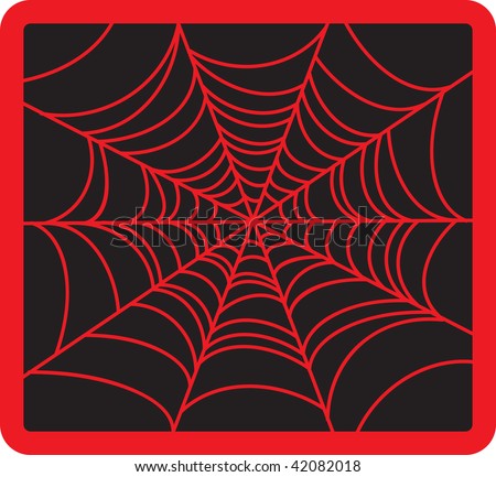 Clip art illustration of a red spider web against a black background.