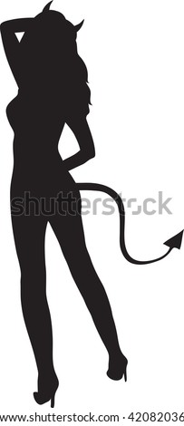 Clip art illustration of a silhouette of a sexy devil woman.