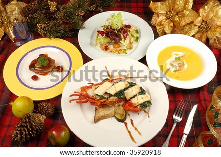 New Year dinner with a cooked lobster plate