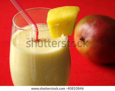 Typical Indian refreshing fruity soft drink called Mango Lassi.
