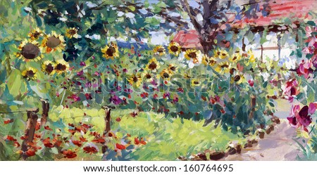 summer motif painting, landscape in lower saxony - oil paints on acrylics