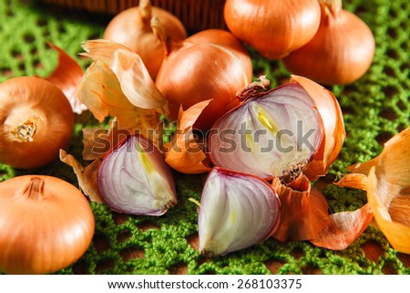 Yellow vegetable onion cut in half
