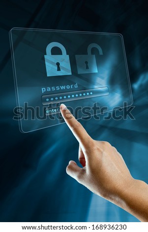 a woman finger sign a password on a digital screen