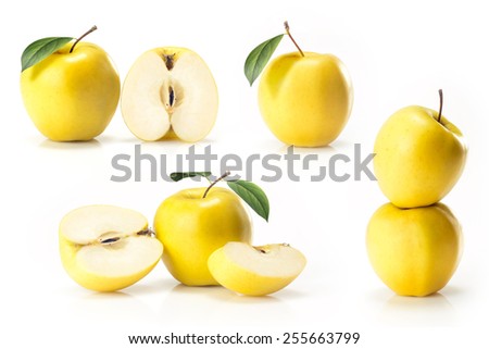 Composite of yellow golden apple isolated on white background
