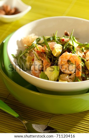 a Thai salad with shrimp and avocado