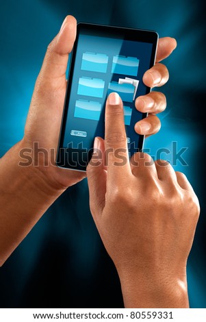 a woman hand checking folder on a mobile phone