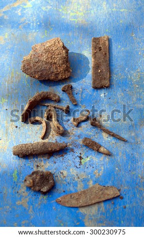 found a metal old metal things on a blue background