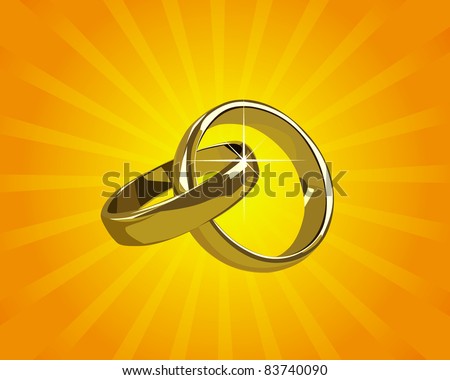 stock vector wedding gold rings on a background of orange light