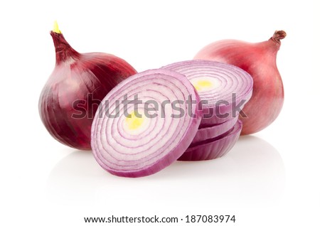 Red Onion and Onion Rings Isolated on White Background