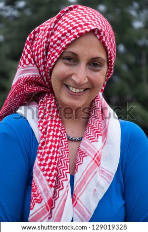 happy young woman wearing scarf