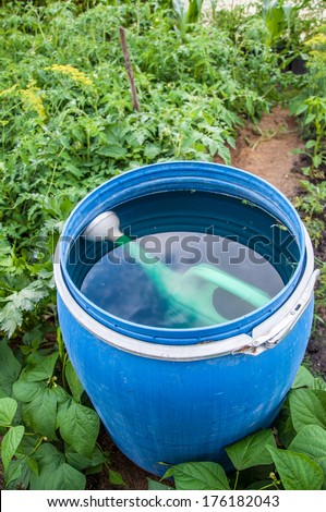 water in barrel in order to watering the garden