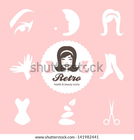 Retro beauty salon icons set