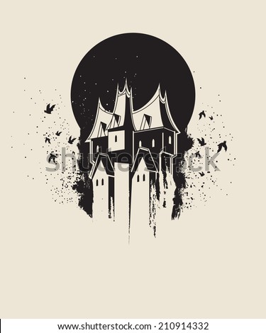 Dark gothic house against black moon