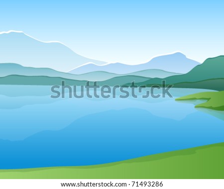 Mountain lake. Vector landscape