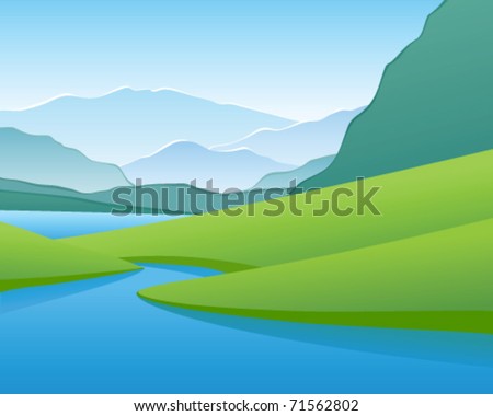 Mountain river. Vector landscape