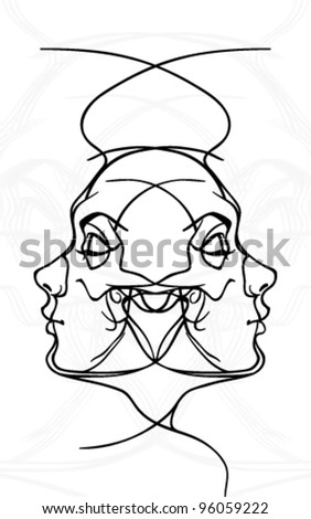 stock vector Female face and skull tattoo