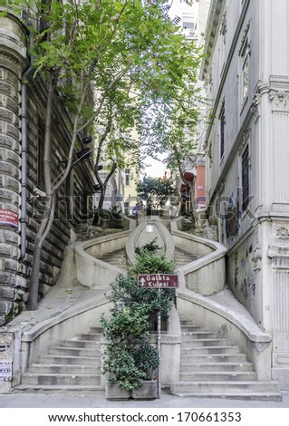 Istanbul\'s Camondo Stairs in Galata were a public service project donated by the Camondos, a wealthy Istanbul Jewish family. The stairs climb the hill from the Galata docks and Avenue of the Banks