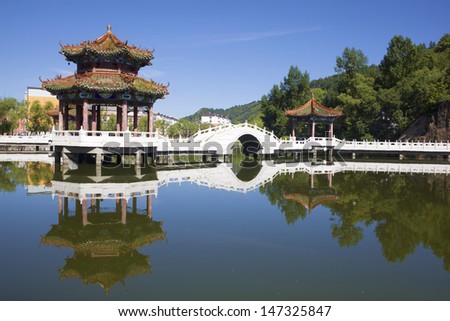 The traditional Chinese architecture landscape in summer