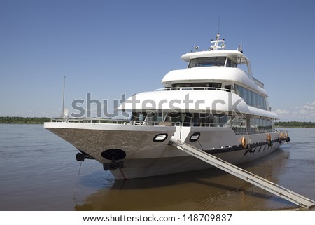 Luxury ship under blue sky in Heilongjiang river of China