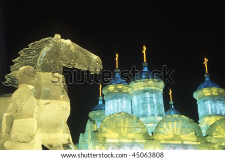 HARBIN - JANUARY 18: The annual outdoor ice carving exhibition January 18, 2010 in Harbin city, China.