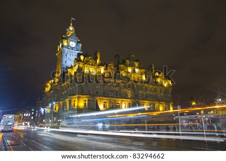 stock photo : The night view of the street in Edinburgh city, Scotland