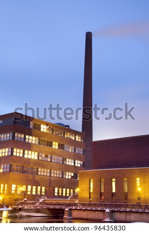 Old industrial estate at night in winter of Tampere city, Finland