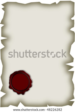 Illustration of old sheet of paper with a sealing wax seal
