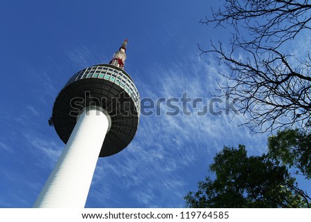 SEOUL, SOUTH KOREA - MAY 5: N Seoul Tower with blue sky on May 5,2012 in Seoul, Korea. Built in 1969,since then, the tower has been a landmark of Seoul.