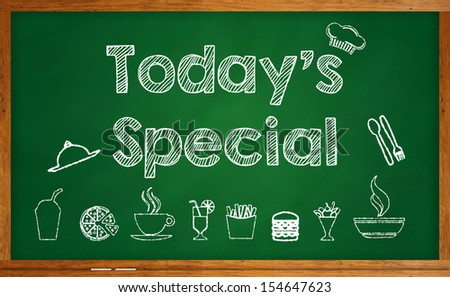 Today\'s Special with foods and beverages on chalkboard