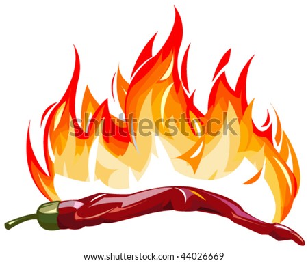 stock vector Vector illustration of red hot pepper with flames