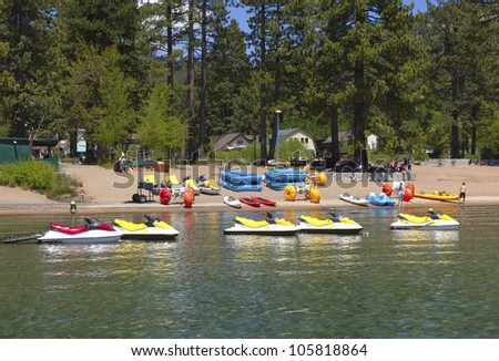 Rental equipment, water scooters and kayaks, Lake Tahoe CA.