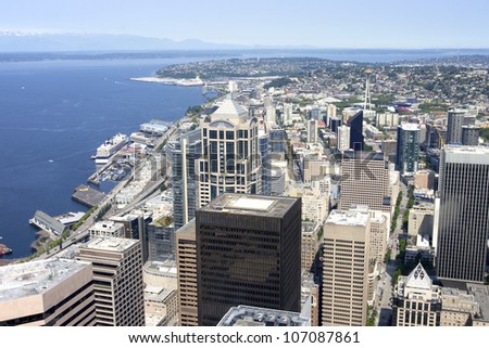 Sky-view-Seattle from the Columbia Center tower, 73rd floor.